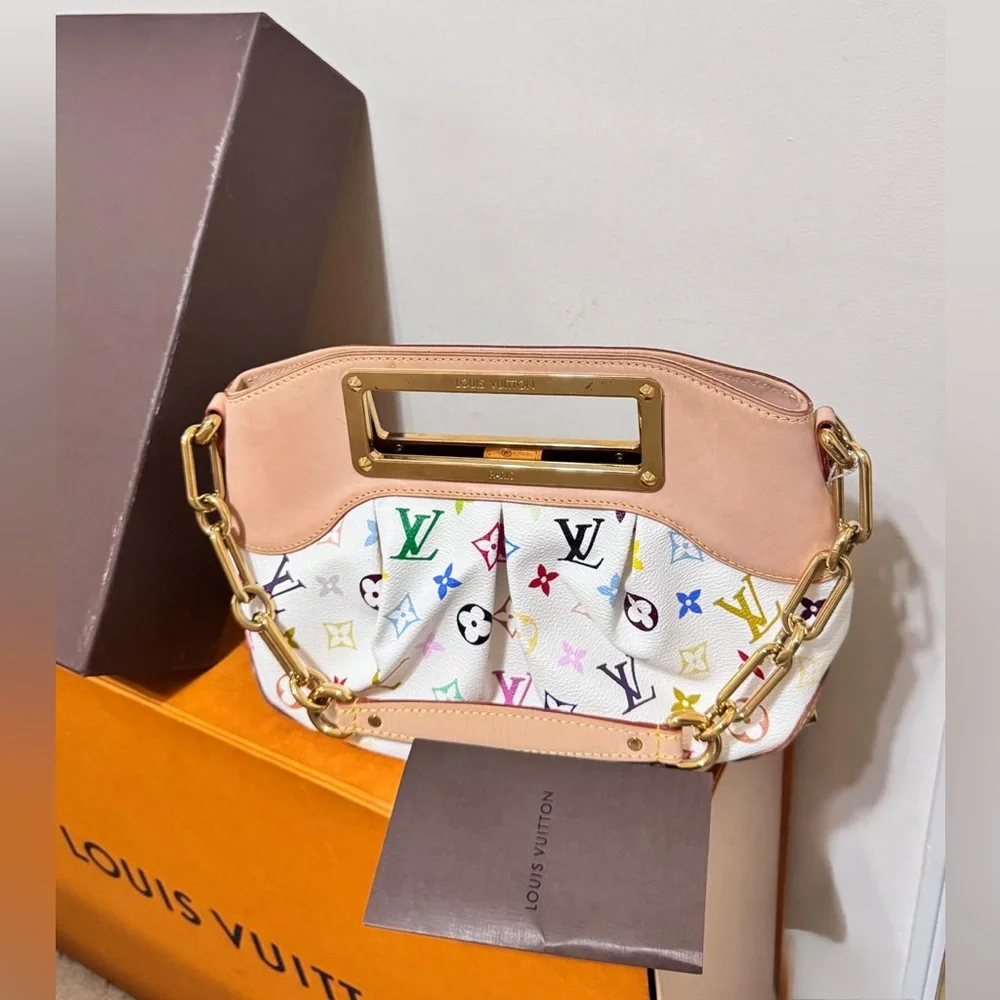 Louis Vuitton Multicolor MM White Monogram Satchel Gold Chain Medium Bag ✨ - Picture 7 of 16